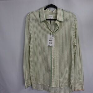 NWT Zara Men's Casual Green Striped Shirt